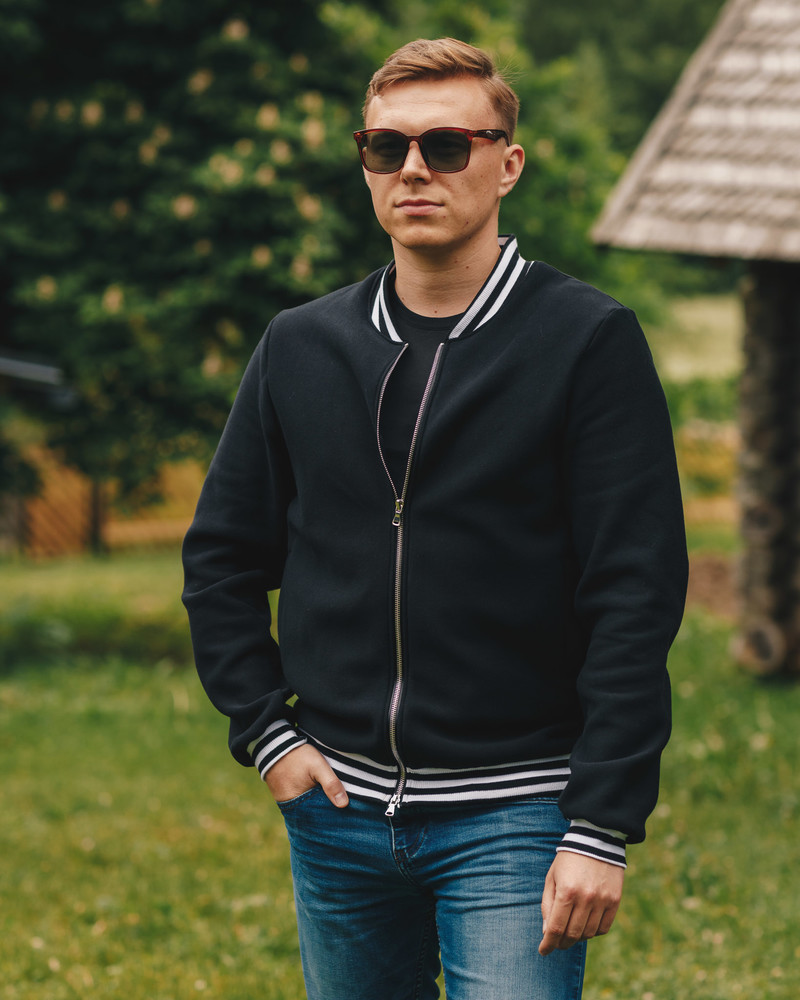STRIPE  ZIPPER BOMBER FOR HIM BLACK