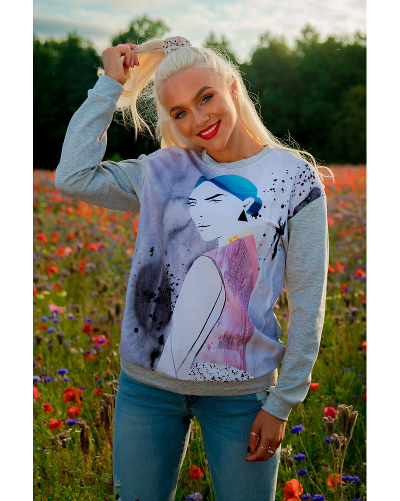 BLUE QUEEN OVERSIZE SWEATSHIRT GREY