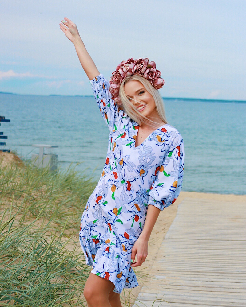 SUMMER FRILL MINI DRESS FLOWER WHITE