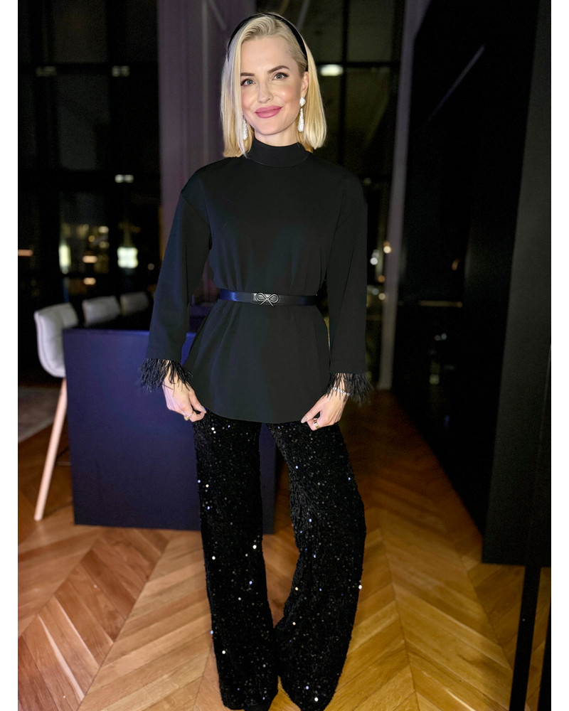 SEQUIN WIDE TROUSERS BLACK