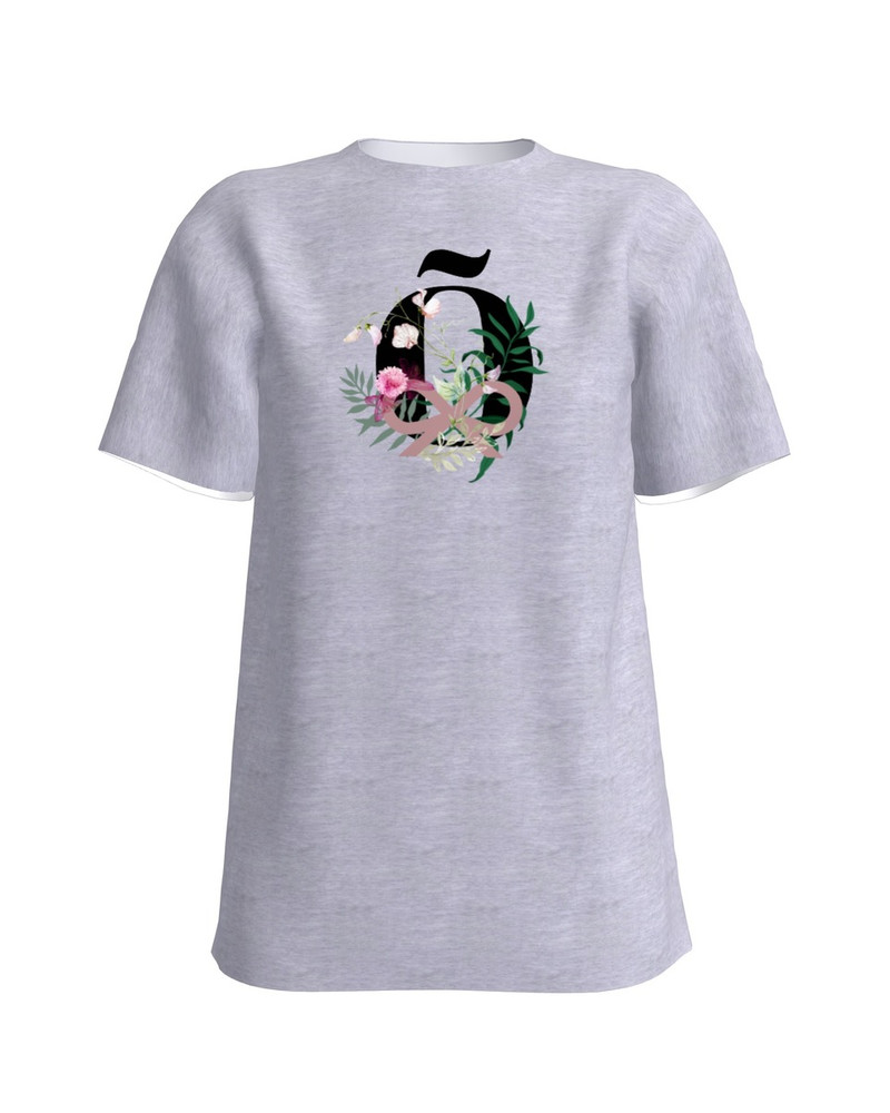 LETTER Õ FLORAL SLIM T-SHIRT LIGHT GREY