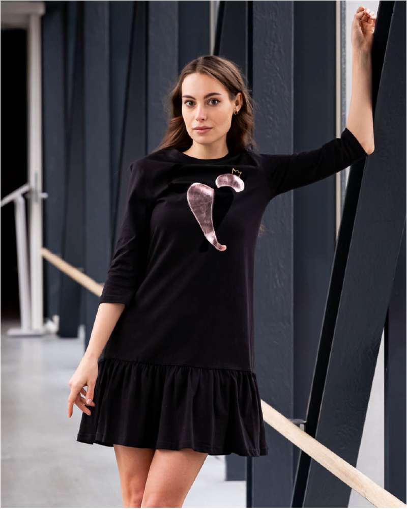 METALLIC QUEEN HEARTCAT FRILL DRESS BLACK