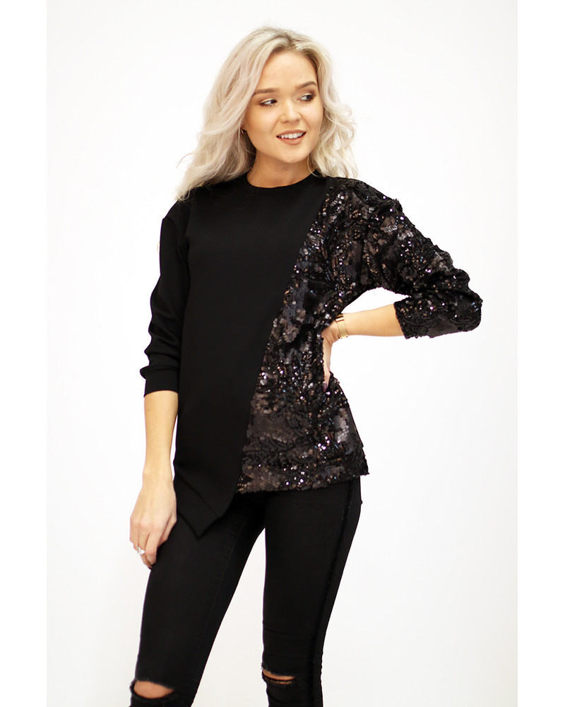 BLACK COOL CUT SEQUIN SWEATER