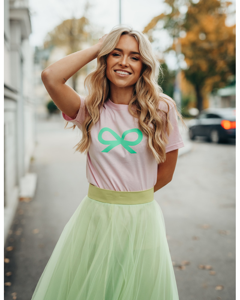 NEON GREEN TD BOW OVERSIZE T-SHIRT LIGHT PINK