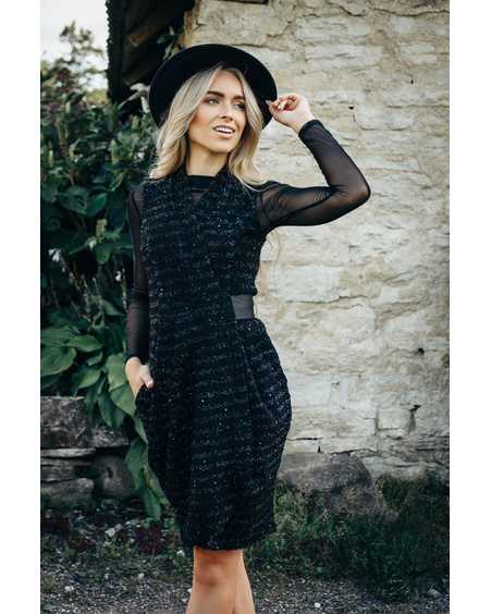 BLACK SPARKLE TULIP POCKET DRESS duplicate