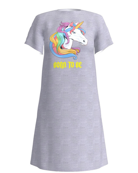 UNICORN PRINT DRESS LIGHT GREY