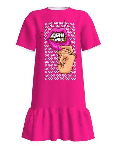 GIRL BOSS FRILL DRESS FUCHSIA