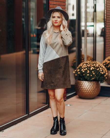 GEOMETRIC SUEDE DRESS GREY DARK GREEN