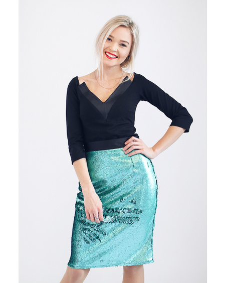 GREEN SEQUIN PENCIL SKIRT