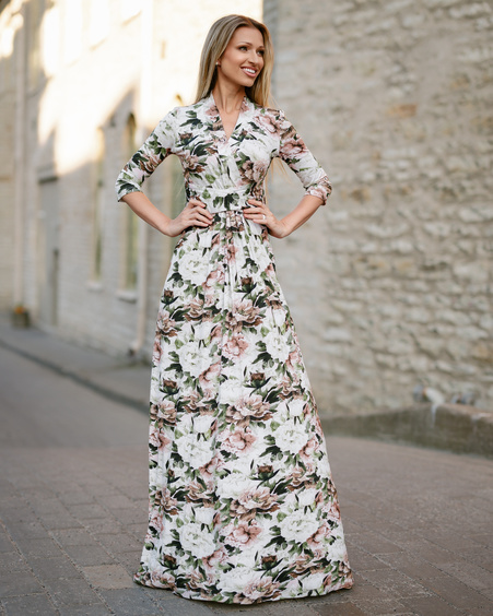 PASTEL PEONY MAXI ELEGANT DRESS