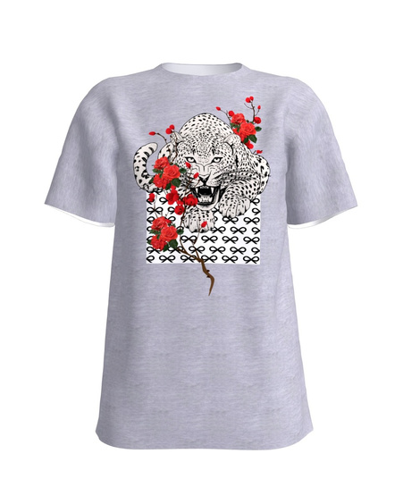 FLORAL LEOPARD SLIM T-SHIRT LIGHT GREY