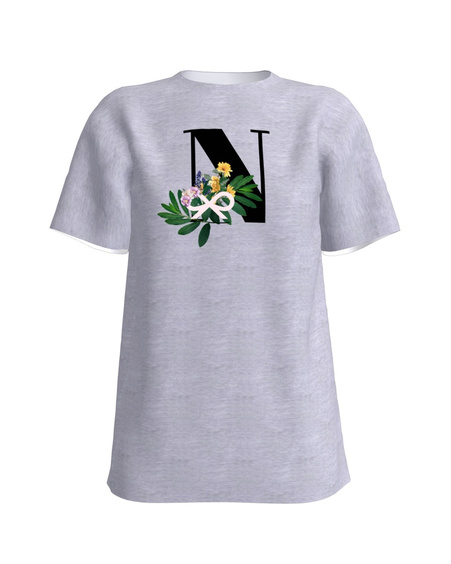 LETTER N FLORAL SLIM T-SHIRT LIGHT GREY