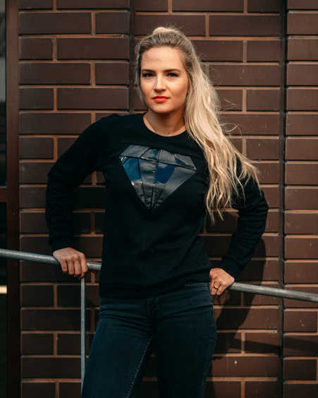 LEATHER DIAMOND SWEATSHIRT BLACK