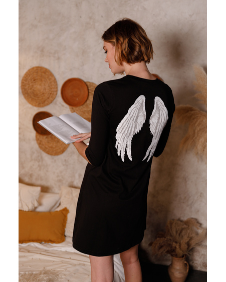 3/4 SLEEVES ANGEL PRINT DRESS BLACK