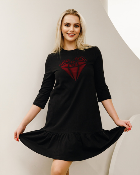BORDEAUX HEART FRILL DRESS BLACK
