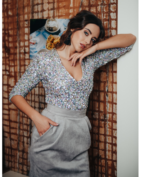 GLITTER STRETCHY V BLOUSE