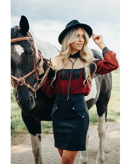 MESH & BORDEAUX FRINGE SHIRT