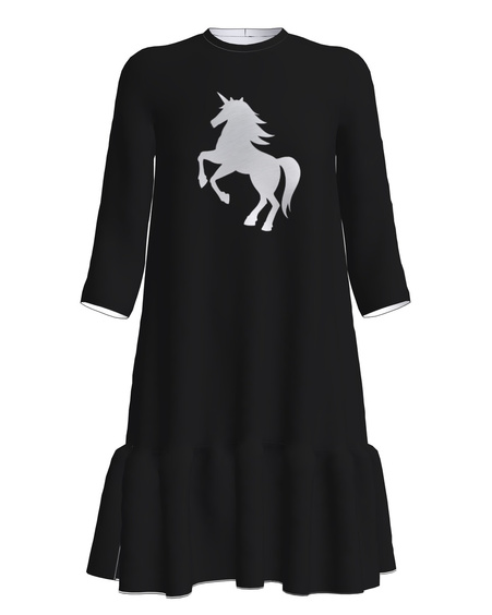 GREY UNICORN FRILL DRESS BLACK