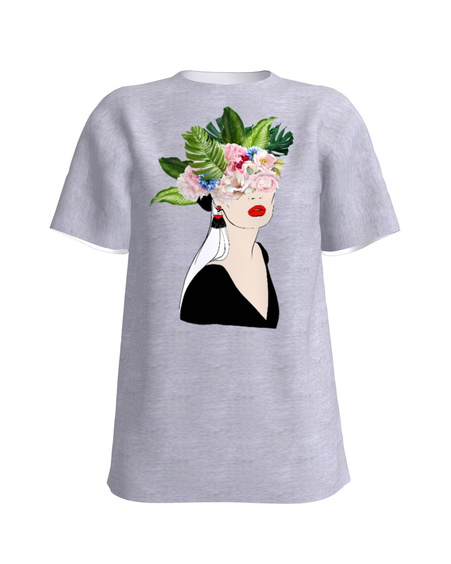 FLORAL HEAD GIRL SLIM T-SHIRT LIGHT GREY