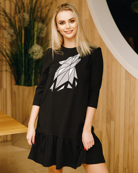 ABSTRACT WOLF FRILL DRESS BLACK