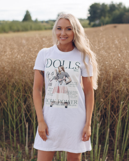 DOLLS MAGAZINE PRINT DRESS WHITE