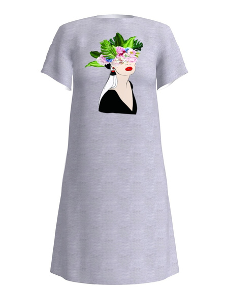 FLORAL HEAD PRINT DRESS LIGHT GREY