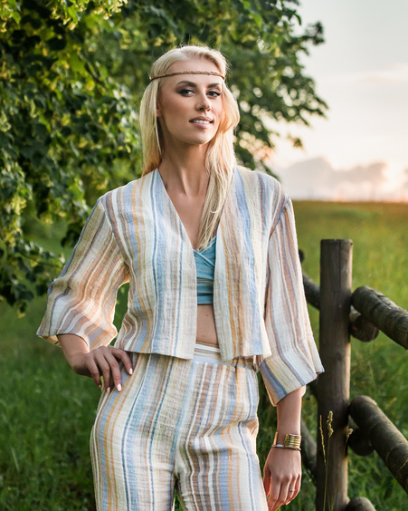 STRIPE BOHO KIMONO JACKET BEIGE