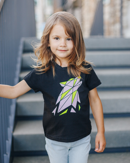 COLOR ABSTRACT WOLF KIDS T-SHIRT BLACK