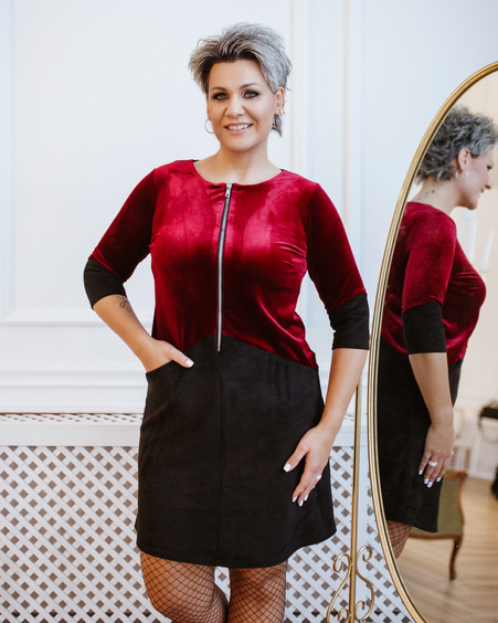 ZIPPER DRESS VELVET PURPLE BLACK