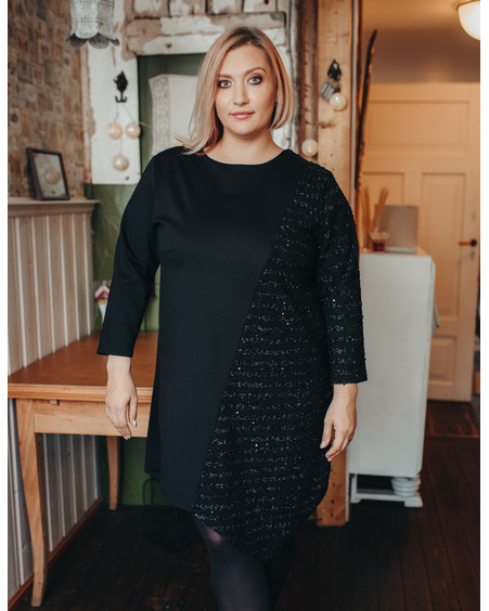 BLACK SHINY DIAGONAL DRESS