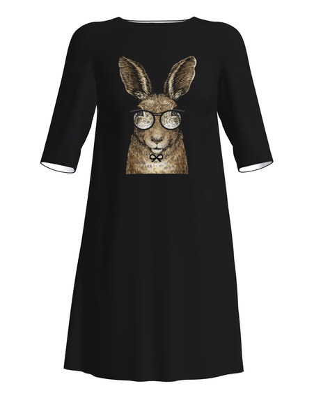SMART RABBIT PRINT DRESS BLACK