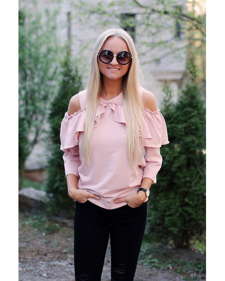 CUT OUT FRILL SWEATSHIRT PINK