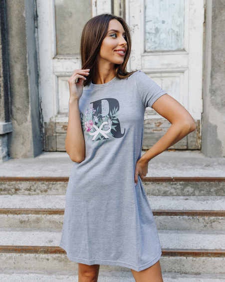 FLORAL LETTER PRINT DRESS LIGHT GREY