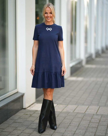 DOLLS FRILL DRESS NAVY BLUE