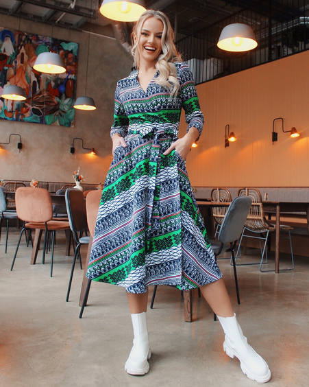 MOON MIDI DRESS ORNAMENT GREEN