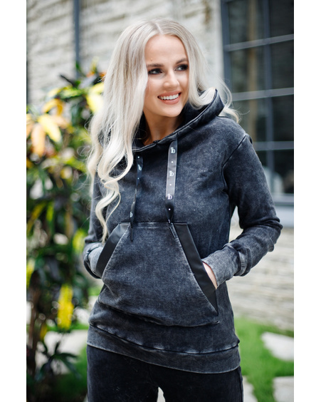 POCKET HOODED UNISEX SWEATSHIRT ACID WASH