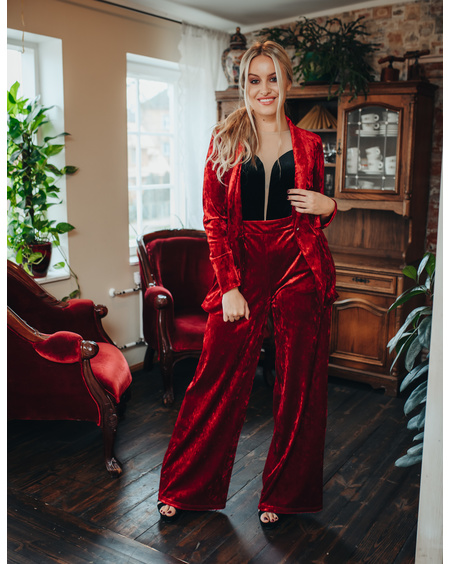 WIDE PANTS PATCHY VELVET RED