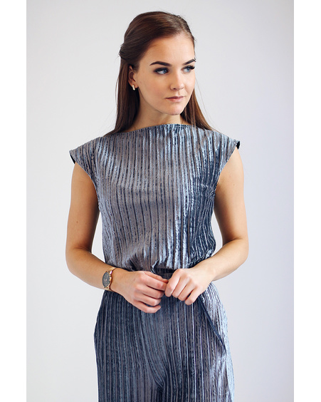 STRIPE VELVET TOP GREY