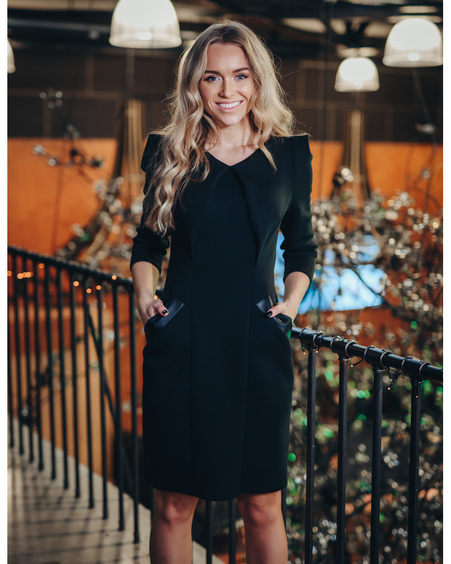 LEATHER DETAIL SOFT DRESS BLACK