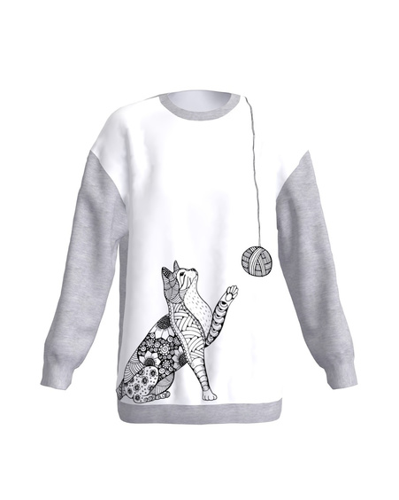 GREY PLAYFUL CAT OVERSIZE SWEATSHIRT GREY