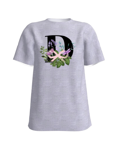 LETTER D FLORAL SLIM T-SHIRT LIGHT GREY