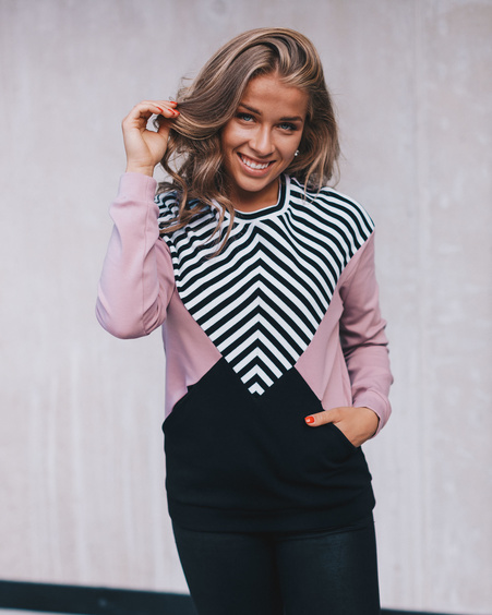 TRIANGLE STRIPE POCKET SWEATSHIRT PINK BLACK