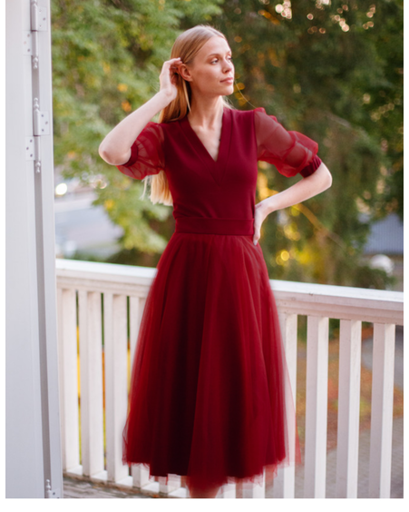 MESH MIDI SKIRT BORDEAUX