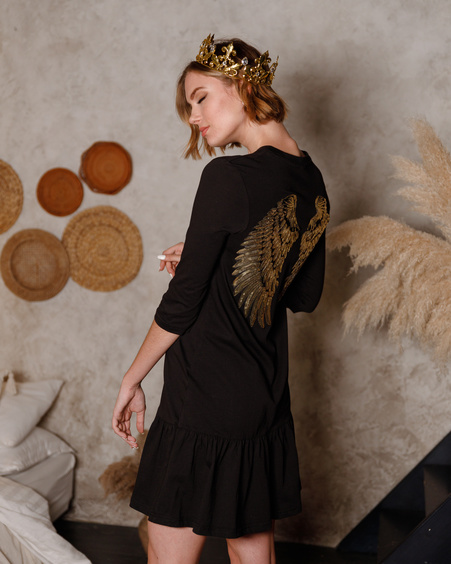 GOLD ANGEL FRILL DRESS BLACK