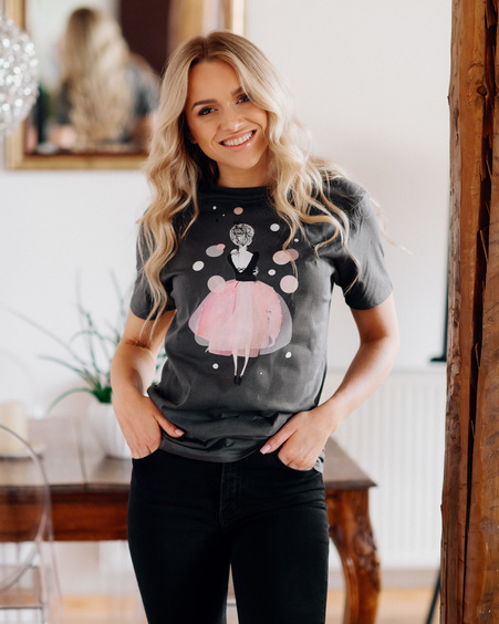 PINK GIRL SLIM T-SHIRT DARK GREY