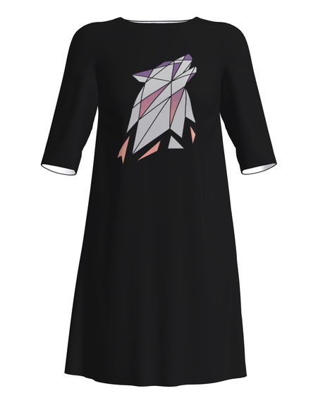 GREY WOLF PRINT DRESS BLACK