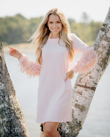 FRINGE SLEEVE DRESS PEACHY