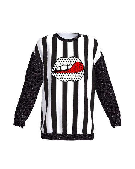 POLKA DOT LIPS OVERSIZE SWEATSHIRT BLACK