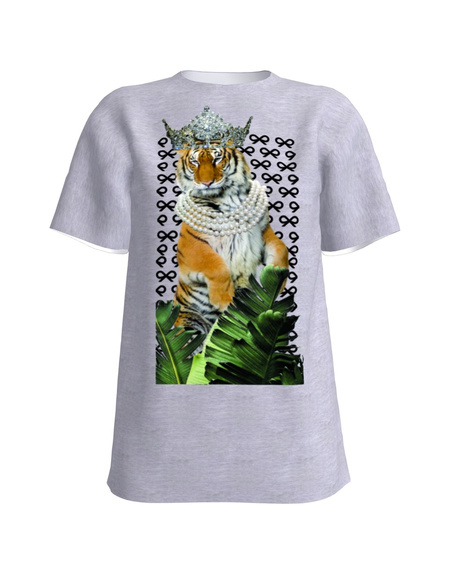 QUEEN OF JUNGEL PRINT SLIM T-SHIRT LIGHT GREY