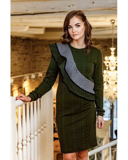 GREY FLARE GREEN JUMPER DRESS